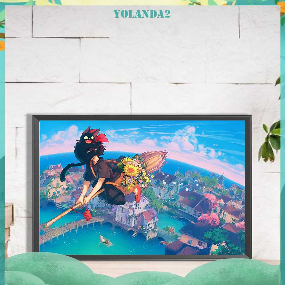 Tranh Đính Đá Kim Cương Toàn Bộ 5D DIY Hình Vẽ Cô Gái Và Mèo Trang Trí Nhà Cửa