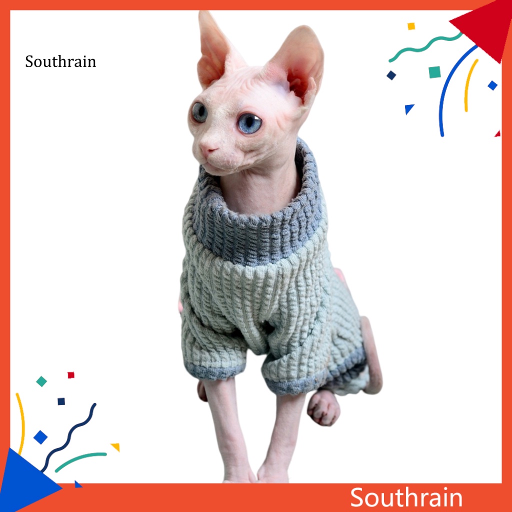 Bộ Áo Liền Quần Mềm Mại Co Giãn Đính Nơ 4 Màu Tương Phản Ấm Áp Thoải Mái Cho Mèo Cưng