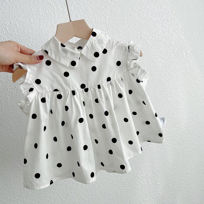 Áo Sơ Mi Cổ Búp Bê Dáng Rộng Họa Tiết Chấm Bi Xinh Xắn Thời Trang Mùa Hè Cho Bé Gái