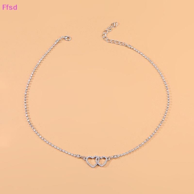 {Ffsd} Vòng cổ Hai Trái Tim Ánh Kim Cương Sáng Bóng Phong Cách Hàn Quốc Thời Trang Làm Quà Tặng Trang Sức Cho Nữ