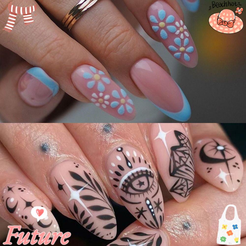 Bộ 24 Móng Tay Giả Hình Trăng Sao Độc Đáo