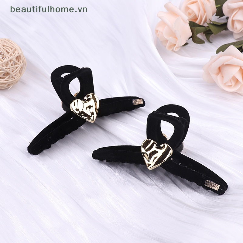 Kẹp Tóc Càng Cua Hình Trái Tim Màu Đen Bằng Nhung Thời Trang Tối Giản Dành Cho Bạn Nữ [beauty]