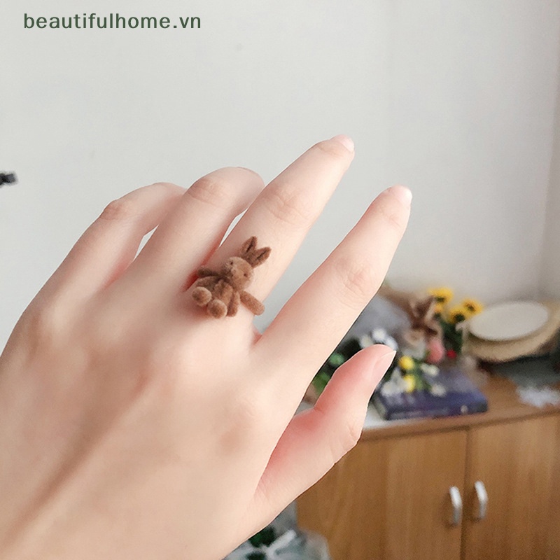 [beautifulhome] Nhẫn Hở Hình Thỏ Nhồi Bông Bằng Nhung Dễ Thương Có Thể Điều Chỉnh Làm Quà Tặng Trang Sức anillo [beauty]