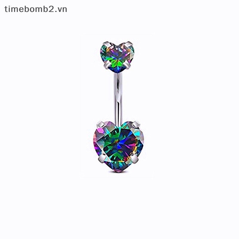 {Timebomb} Khuyên Rốn Bằng Thép Không Gỉ Đính Đá Zircon Hình Trái Tim Dễ Thương Quyến Rũ
