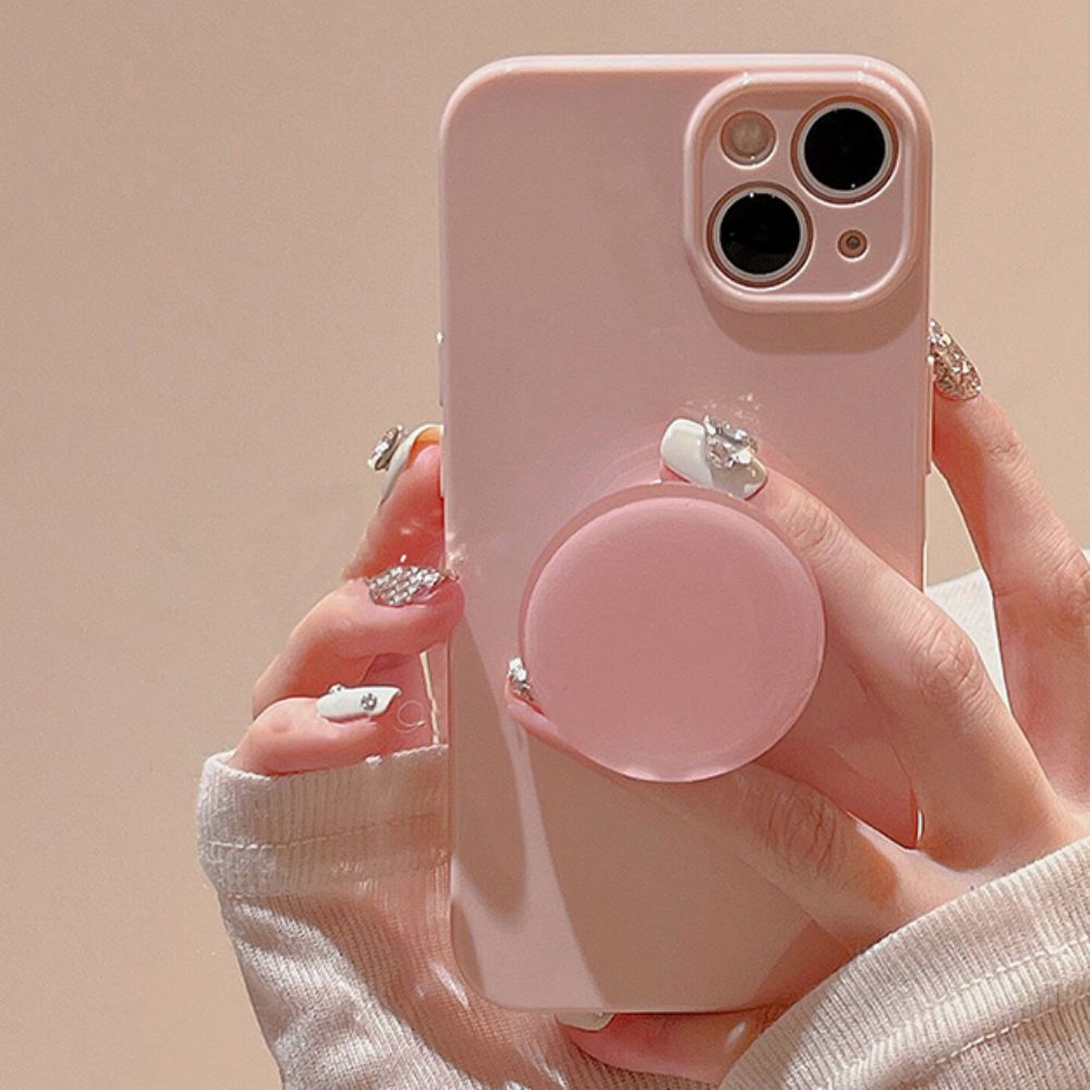 Ốp Điện Thoại TPU Mềm Siêu Mỏng Màu Trơn Kèm Giá Đỡ Tròn Cho IPhone 11 14 13 12 Pro Max