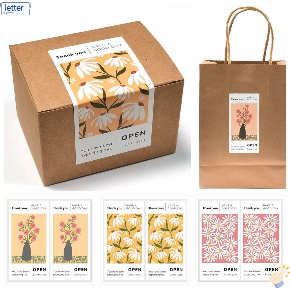 Bộ 50 Miếng Dán In Chữ Thank You Và Hoa Hoạt Hình Dùng Gói Quà