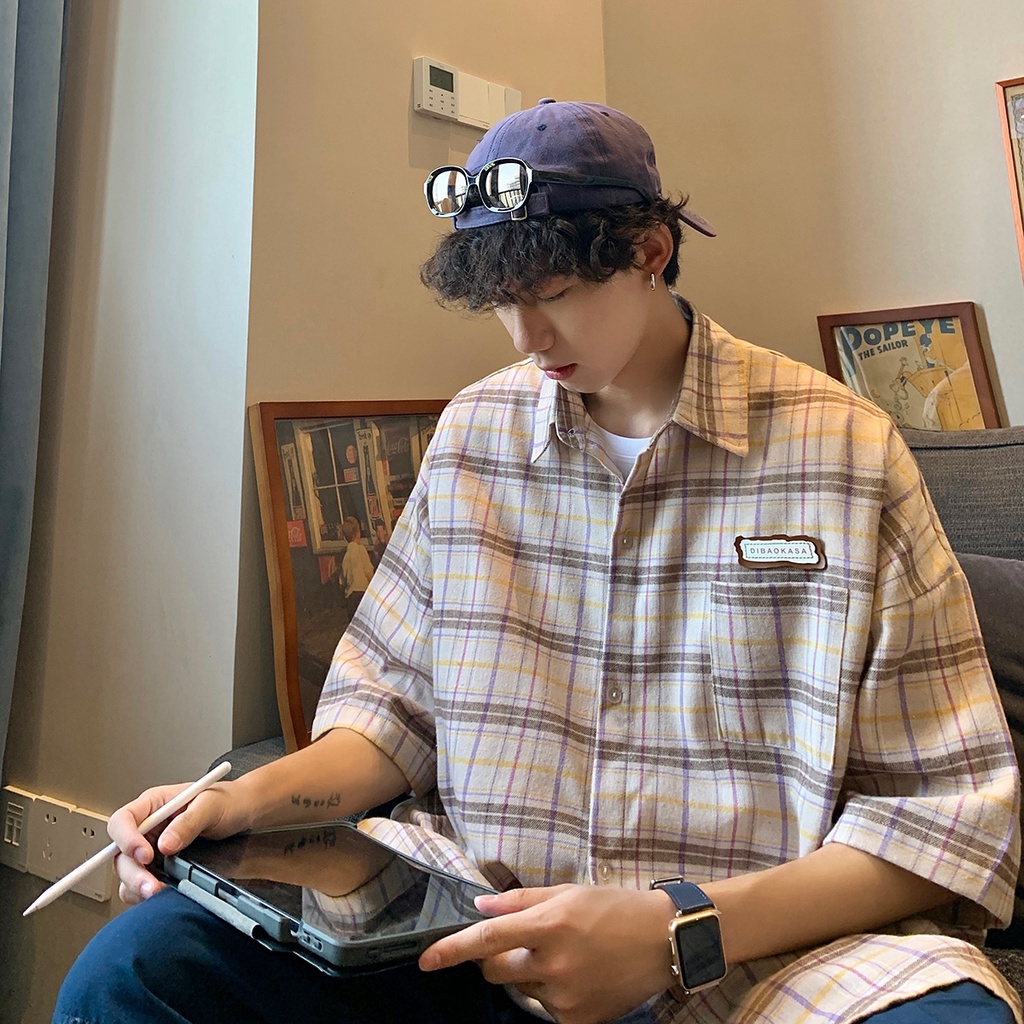 Áo Sơ Mi Tay Ngắn Phong Cách Thời Trang Đường Phố Nhật Bản Mới Cho Nam