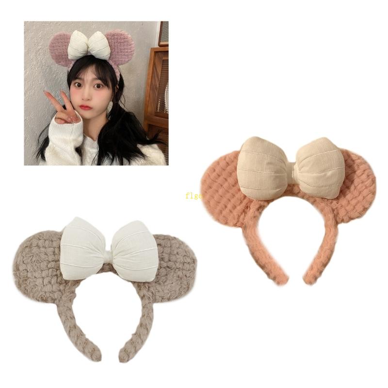 Flgo Băng Đô Cài Tóc Rửa Mặt / Trang Điểm Hình Tai Gấu Bằng Vải Lông