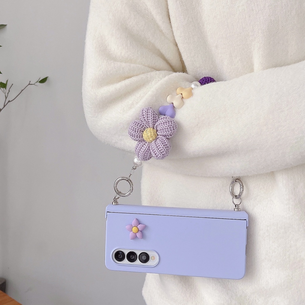 Bao Da Điện Thoại Họa Tiết Hoa Tím Thời Trang Cho samsung galaxy z fold 5 4 3 5g Ốp