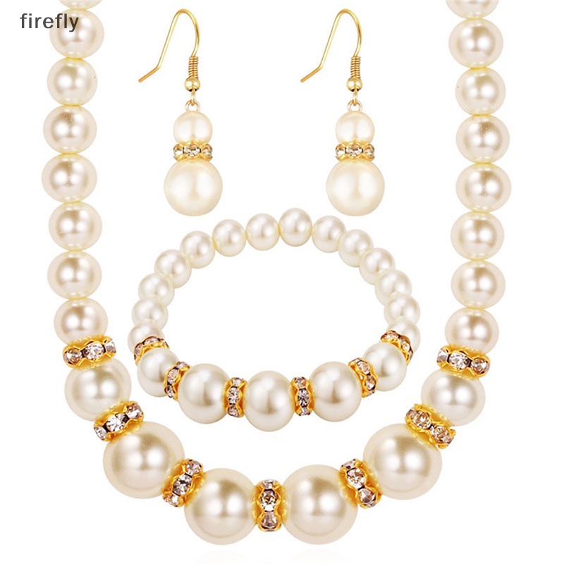 Bộ Trang Sức 3 Trong 1 Đính Ngọc Trai Nhân Tạo Thanh Lịch Dành Cho Nữ