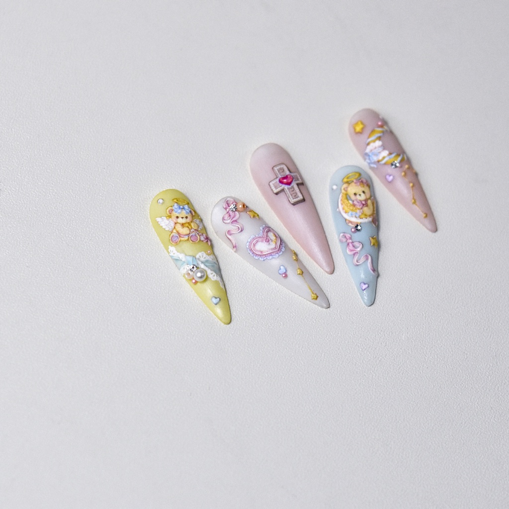 Miếng Dán Trang Trí Móng Tay Dập Nổi Hình Thiên Thần Đám Mây Dễ Thương Kiểu Nhật Bản