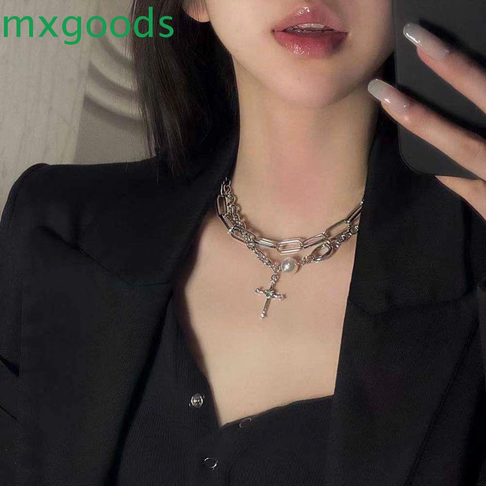 Vòng Cổ Choker Hai Lớp Mặt Thánh Giá Đính Đá Lấp Lánh Thời Trang Dự Tiệc