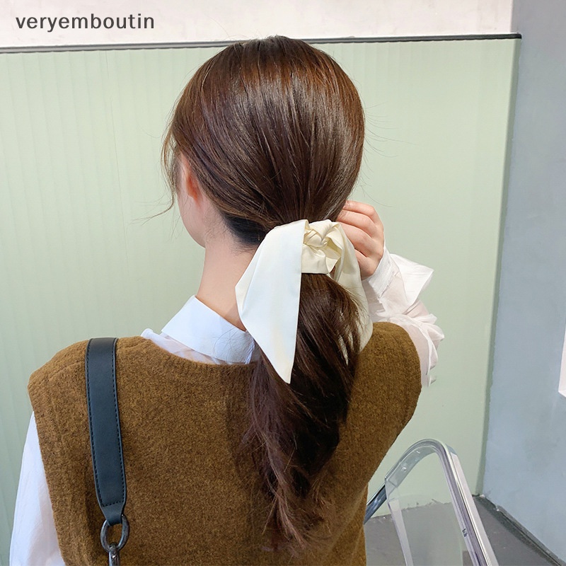 Dây Buộc Tóc Ruy Băng Dài Co Giãn Màu Trơn Thời Trang Thanh Lịch Cho Nữ