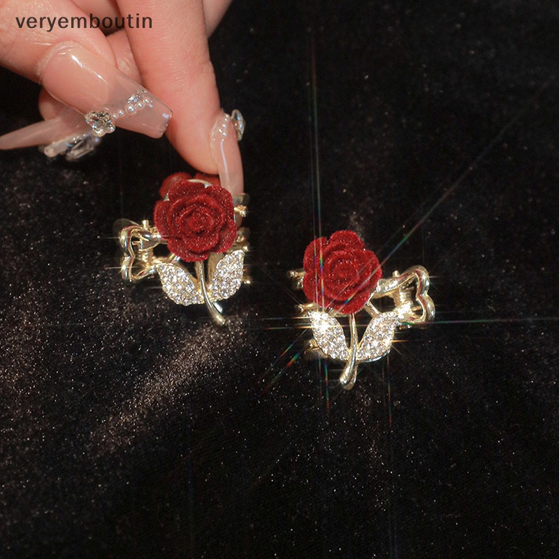 Kẹp Tóc Càng Cua Đính Đá Hình Hoa Hồng Phong Cách Vintage Thanh Lịch Thời Trang Cho Nữ