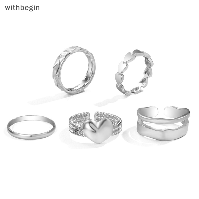 Set 5 Nhẫn Kim Loại Đeo Khớp Ngón Tay Phong Cách Tối Giản Cổ Điển Cho Nữ