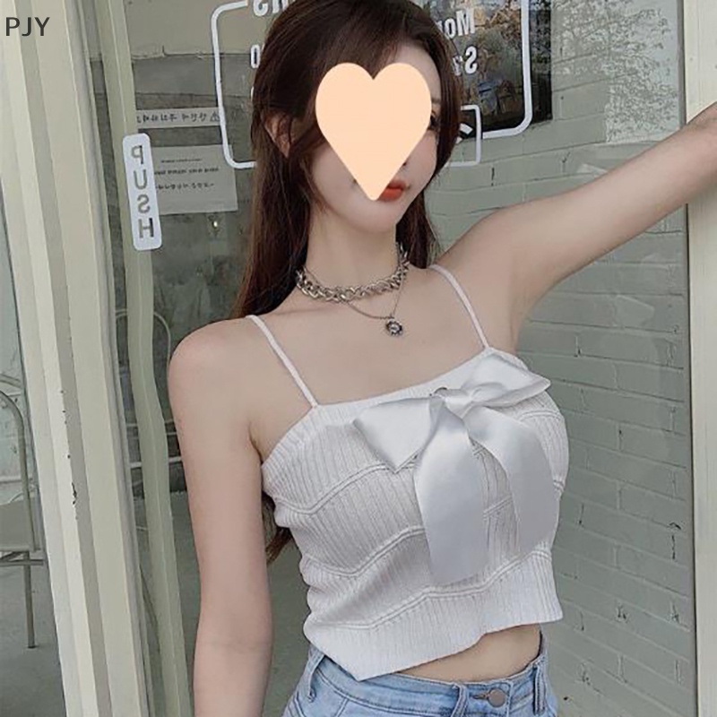 Áo Dệt Kim Sát Nách Dáng Ôm Ngắn Đính Nơ Thời Trang Cho Nữ PJ