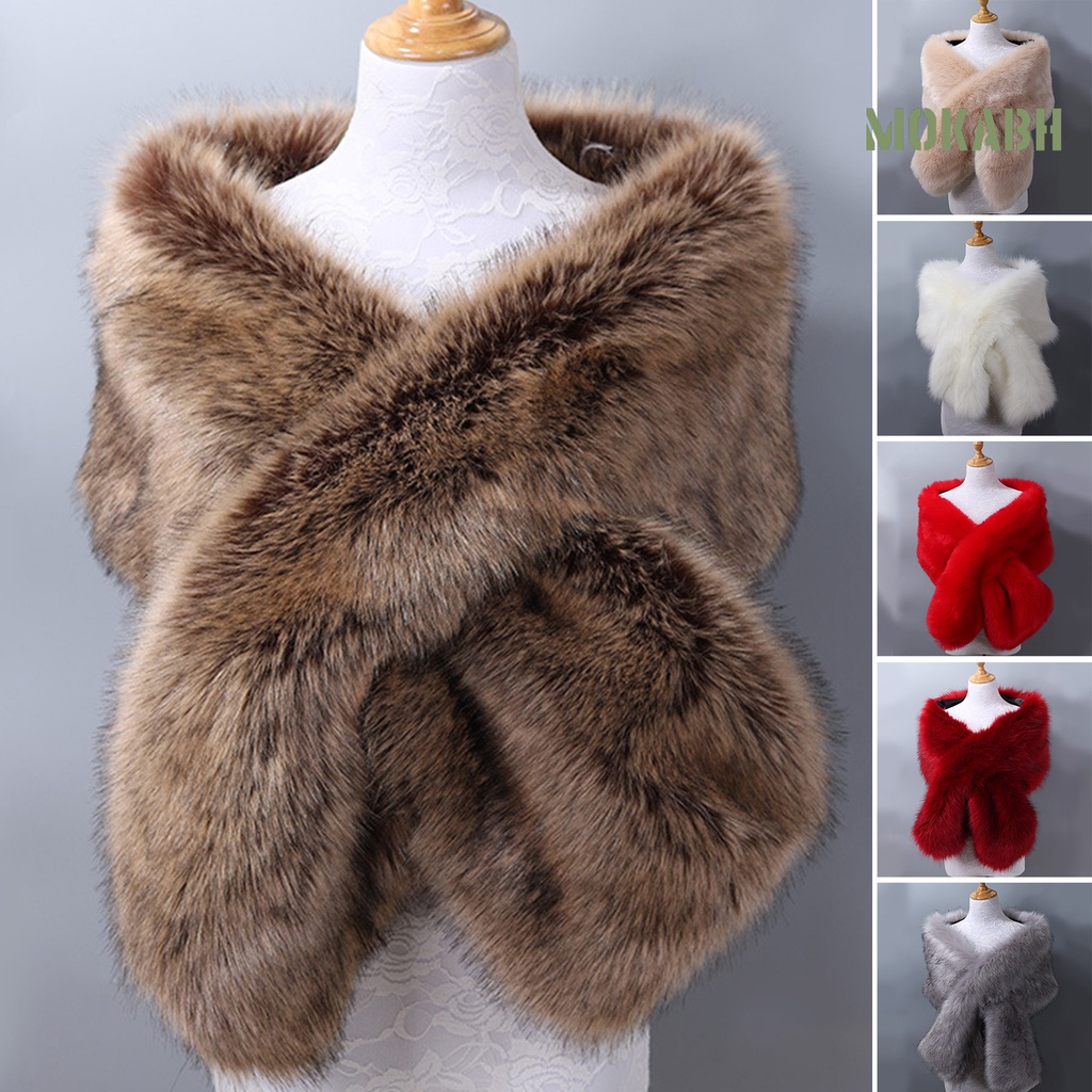 [Mokabh] Khăn Choàng Lông Giả Màu Trơn Dày Dặn Dáng Dài Phong Cách Đường Phố Mùa Thu Đông Cho Nữ