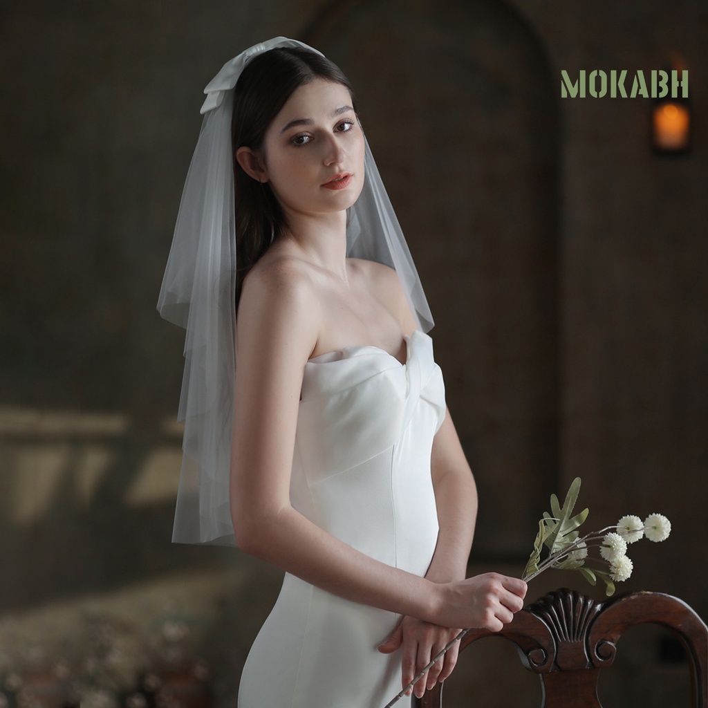 Mạng Che Mặt Lưới Hai Lớp Thắt Nơ Cổ Điển [Mokabh] Cho Cô Dâu Chụp Ảnh