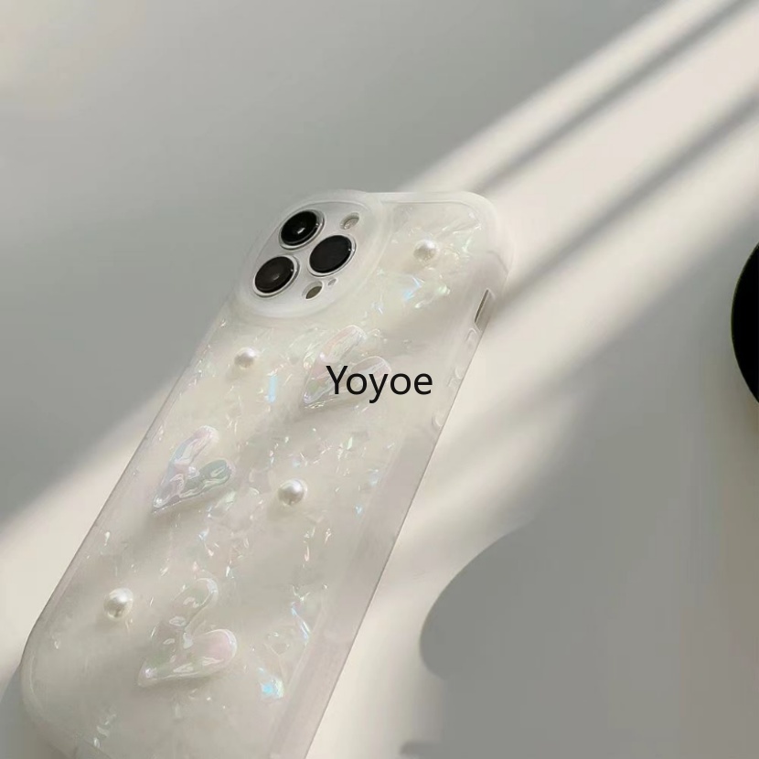 Ốp Điện Thoại Silicon Mềm Chống Rơi Hình Trái Tim Ngọc Trai 3D Cho iPhone 14Plus 13 12 11 14 Pro Max X XS Max XR