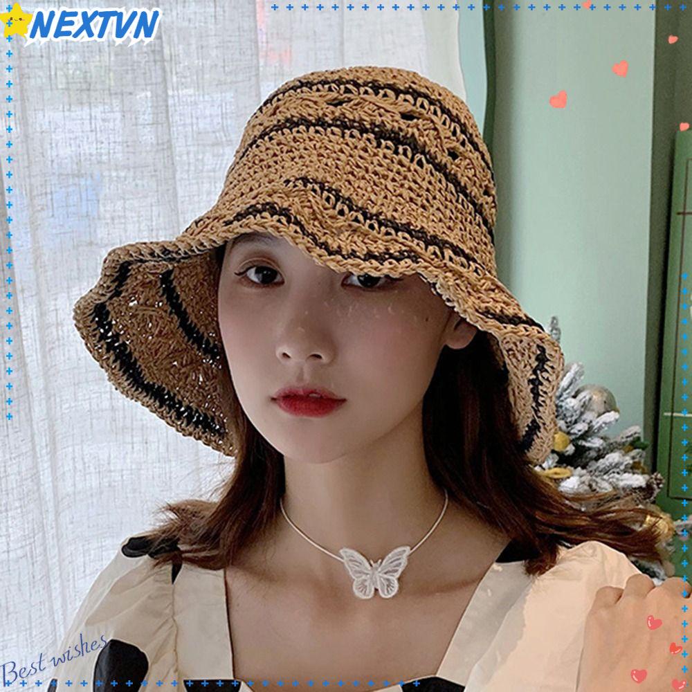 Mũ Bucket Dệt Chống Nắng Plus Size Phong Cách Hawaii Cho Nữ