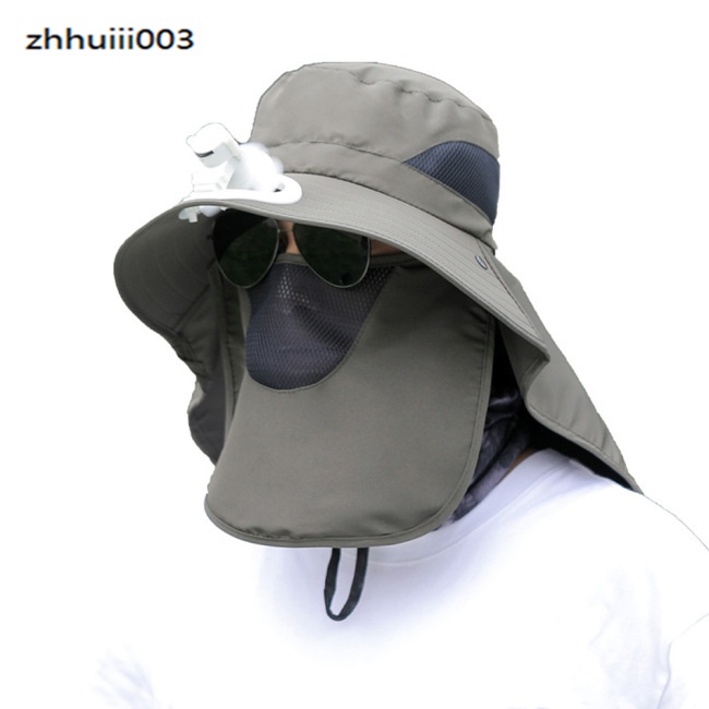 Mũ Chống Nắng Mùa Hè Có Quạt Lưới Thoáng Khí Bảo Vệ Mặt Cổ Cho Nam Khi Câu Cá / Leo Núi