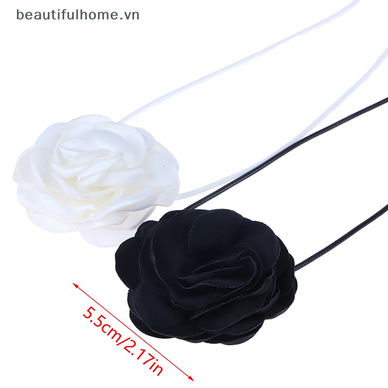 [beautifulhome] Vòng Cổ Choker Dây Dài Bằng Vải Hoa Lớn Màu Trắng Và Đen Lãng Mạn Phụ Kiện Trang Sức Trên Cổ [beauty]
