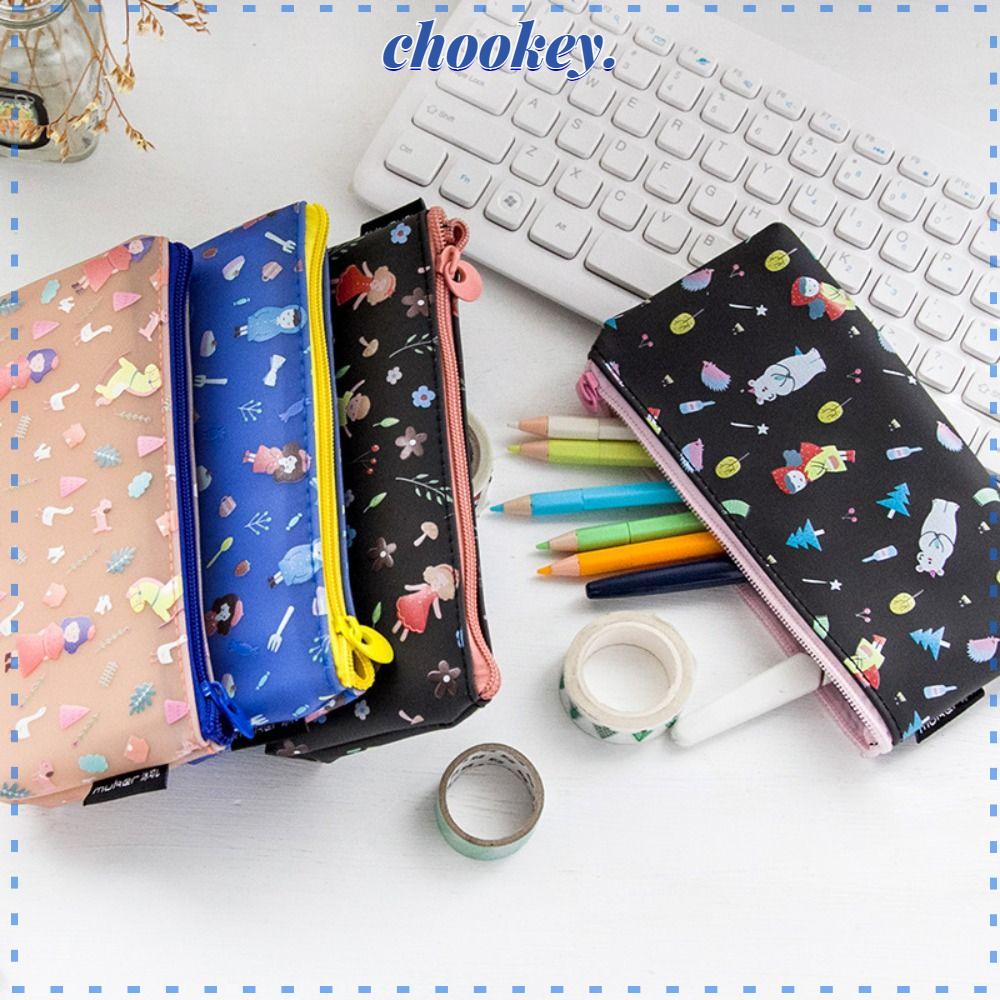 CHOOKEY Túi Đựng Bút Da PU Sức Chứa Lớn Chống Bụi Bẩn Tiện Dụng Cho Học Sinh