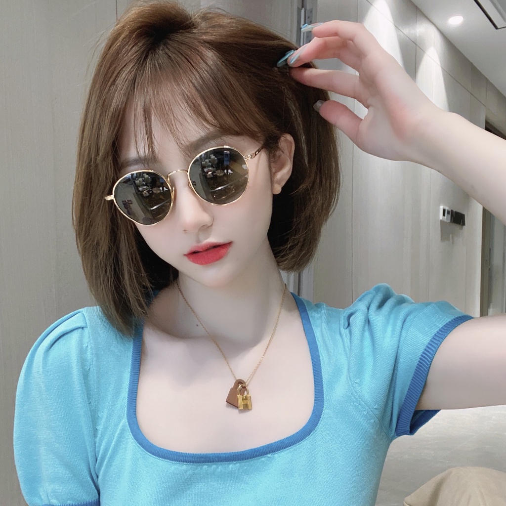 Kính Mát Gọng Oval Kim Loại Chống Tia UV Thời Trang Cho Nữ