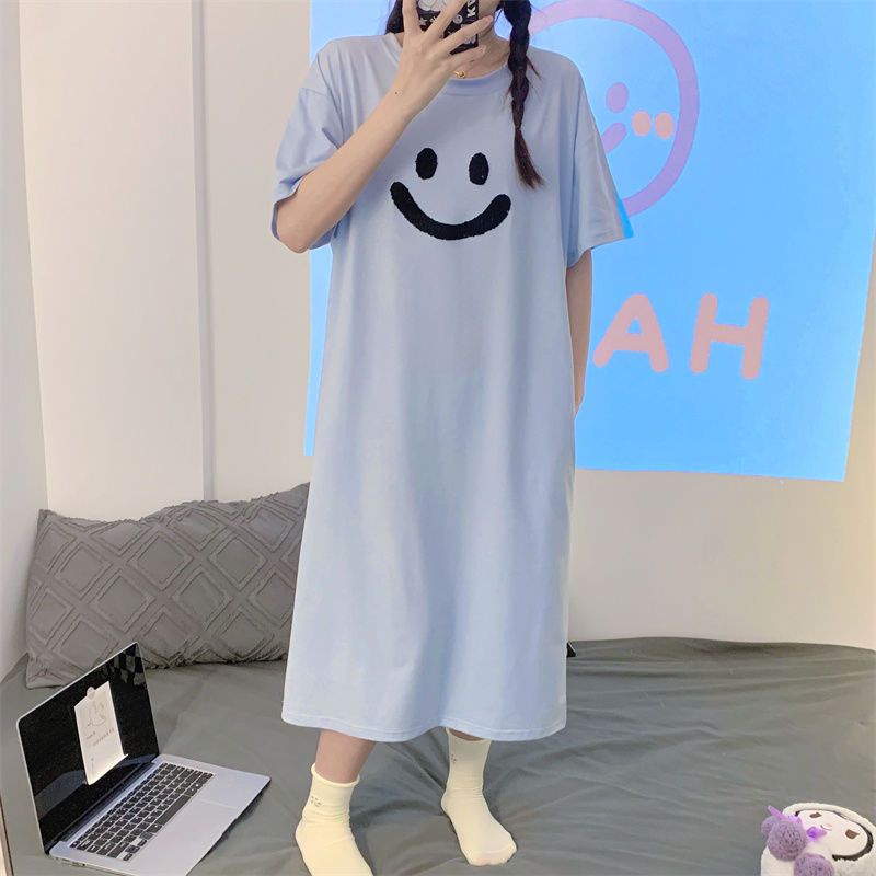 Đồ ngủ Cotton Dài Qua Gối Phong Cách Hàn Quốc Thời Trang Mùa Hè Cho Mẹ Bầu