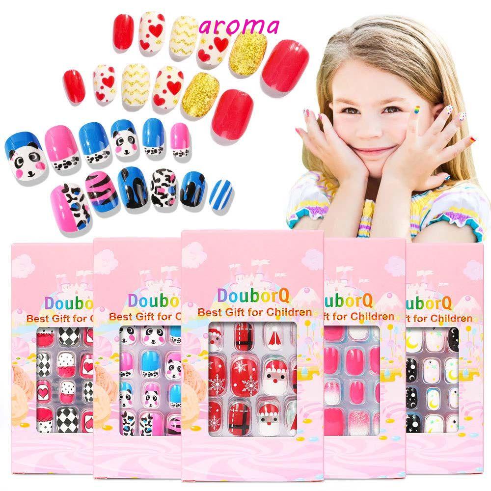 Set 120 Móng Tay Giả Che Phủ Toàn Diện Họa Tiết 3D Cho Bé Gái