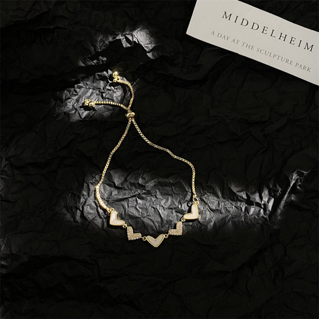 Vòng Tay Hợp Kim Mạ Vàng Trang Trí Hình Trái Tim Đính Đá Xinh Xắn Cho Nữ