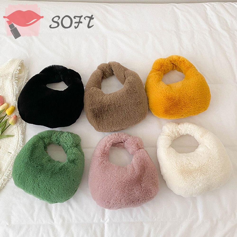 Túi Đeo Cổ Tay Nhỏ SOFTNESS Có Tay Cầm Bằng Lông Hình Bán Nguyệt