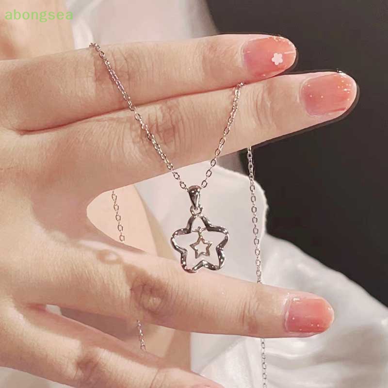 Abongsea Vòng cổ Hợp Kim Mặt Hình Ngôi Sao Rỗng Màu Bạc Thời Trang Cho Nữ Y2k