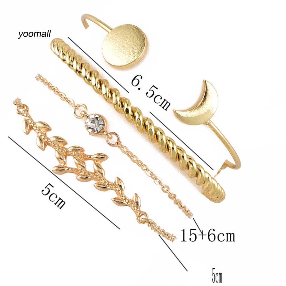 Set 4 Vòng Tay Hở Hình Mặt Trăng / Chiếc Lá Thời Trang Cho Nữ