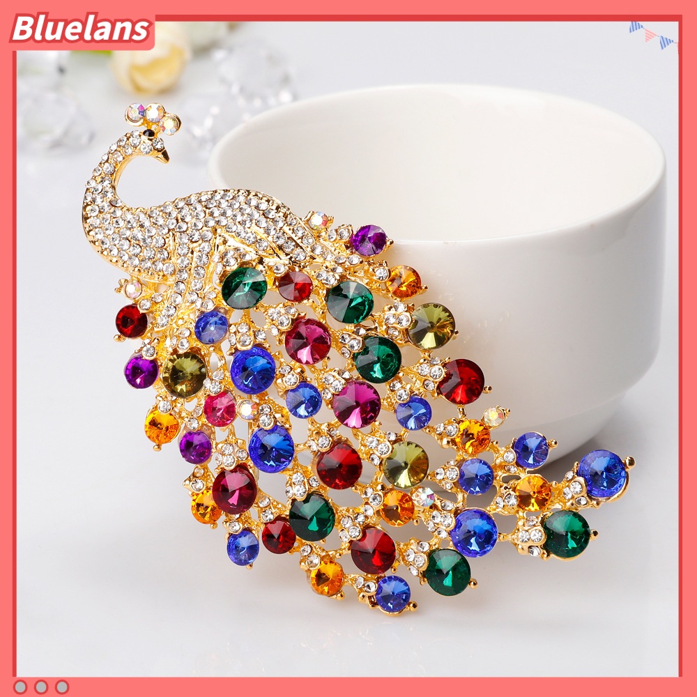 [BLS] Trâm Cài Áo Hình Chim Công Đính Đá Pha Lê Nhiều Màu Sắc