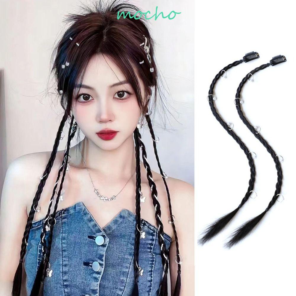 Mocho Tóc Giả Thắt Bím Bằng Sợi Tổng Hợp Và Kim Loại Y2K Phong Cách Hàn Quốc Ngọt Ngào Cho Nữ