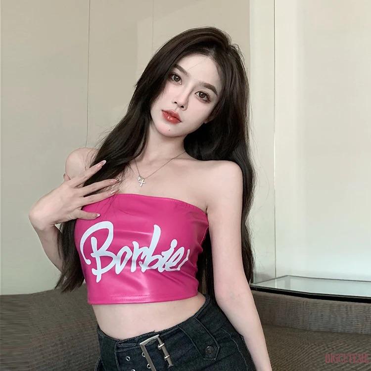 [] - Áo Ống Bằng Da PU In Chữ Hở Lưng Thời Trang Đường Phố Mùa Hè Cho Nữ