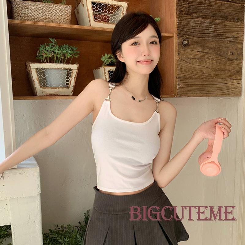 [] - Áo Tank Top Cổ Chữ U Hở Lưng Phối Dây Xích Màu Trơn Thời Trang Mùa Hè Dành Cho Nữ