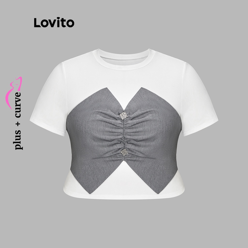 Lovito Áo cộng với kích thước Đơn Giản Màu Trơn Phối Nút Phía Trước Cho Nữ LPS11003 (Nhiều Màu)