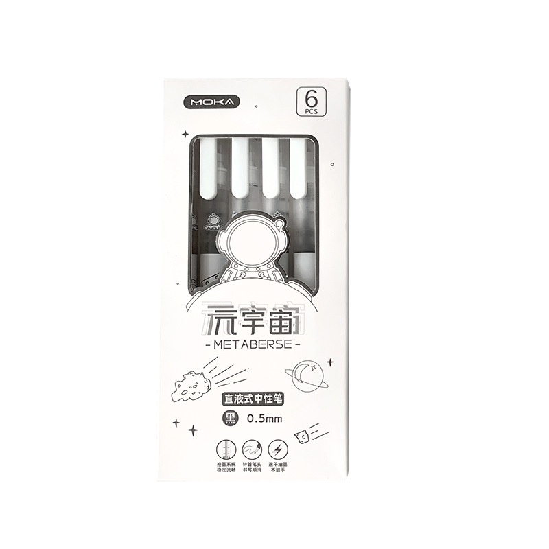 Hộp 6 Bút Mực Gel Ngòi Bút 0.5mm Họa Tiết Màu Bạc Sáng Tạo