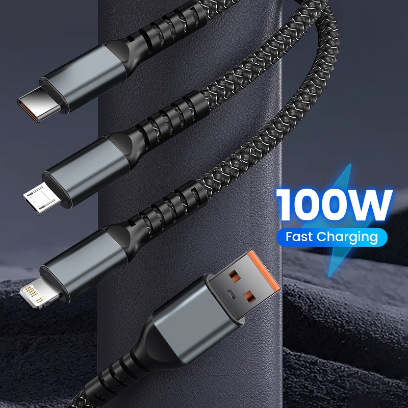 Cáp Sạc Nhanh 3 Trong 1 100W Cáp Usb Loại C Cho Samsung Huawei Micro Usb C Sạc Dây Cáp Sạc