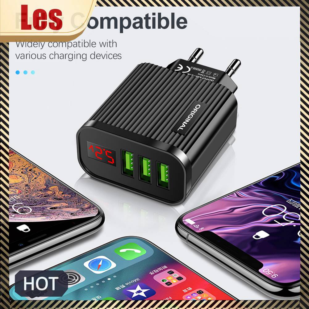 Củ Sạc Điện Thoại / Máy Tính Bảng 3 Cổng USB 3A Màn Hình Kỹ Thuật Số