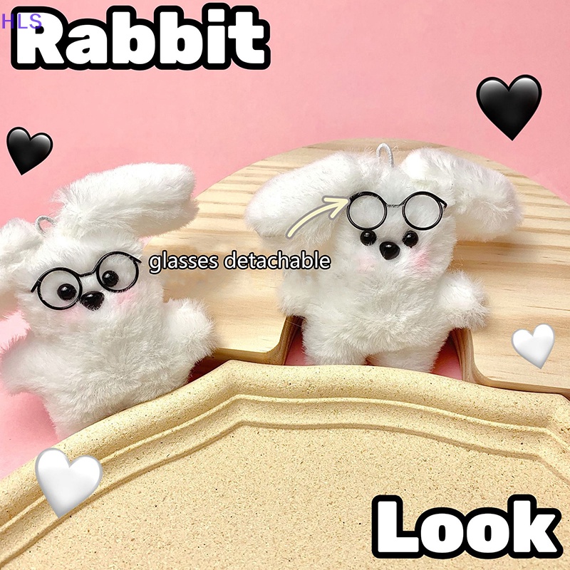 [HLS] Móc Khóa Thỏ Nhồi Bông Mềm Mại Đeo Kính Có Thể Tháo Rời Trang Trí Xe Hơi / Phòng Khách