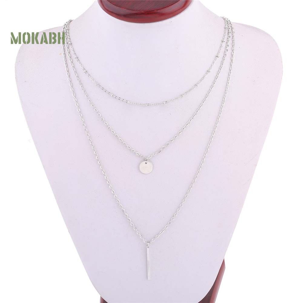 [Mok Abh] Vòng cổ 3 Lớp Với Mặt Dây Hình Tròn Dài Thời Trang Cho Nữ
