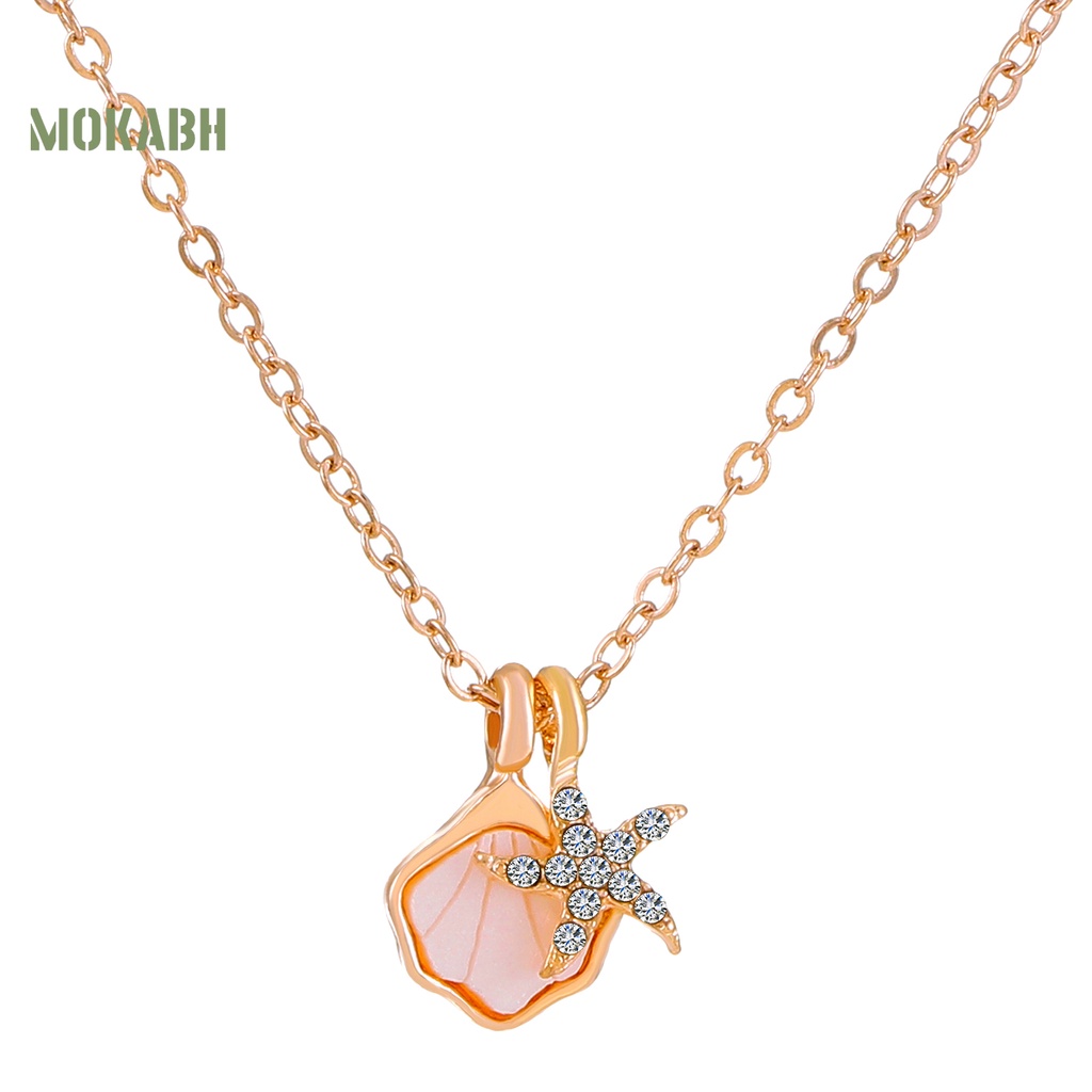 [Mok Abh] Vòng cổ Hợp Kim Mặt Hình Vỏ Sò Đính Kim Cương Giả Màu Trơn Cho Nữ