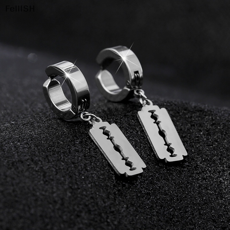 1 Đôi Bông Tai Hình Dao Cạo Rỗng Bằng Thép Không Gỉ Phong Cách Hip Hop Punk 439br