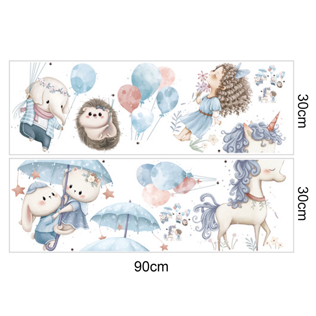 Miếng Dán Tường Bằng PVC Hình Thỏ / Voi Hoạt Hình Dễ Thương Trang Trí Phòng Bé