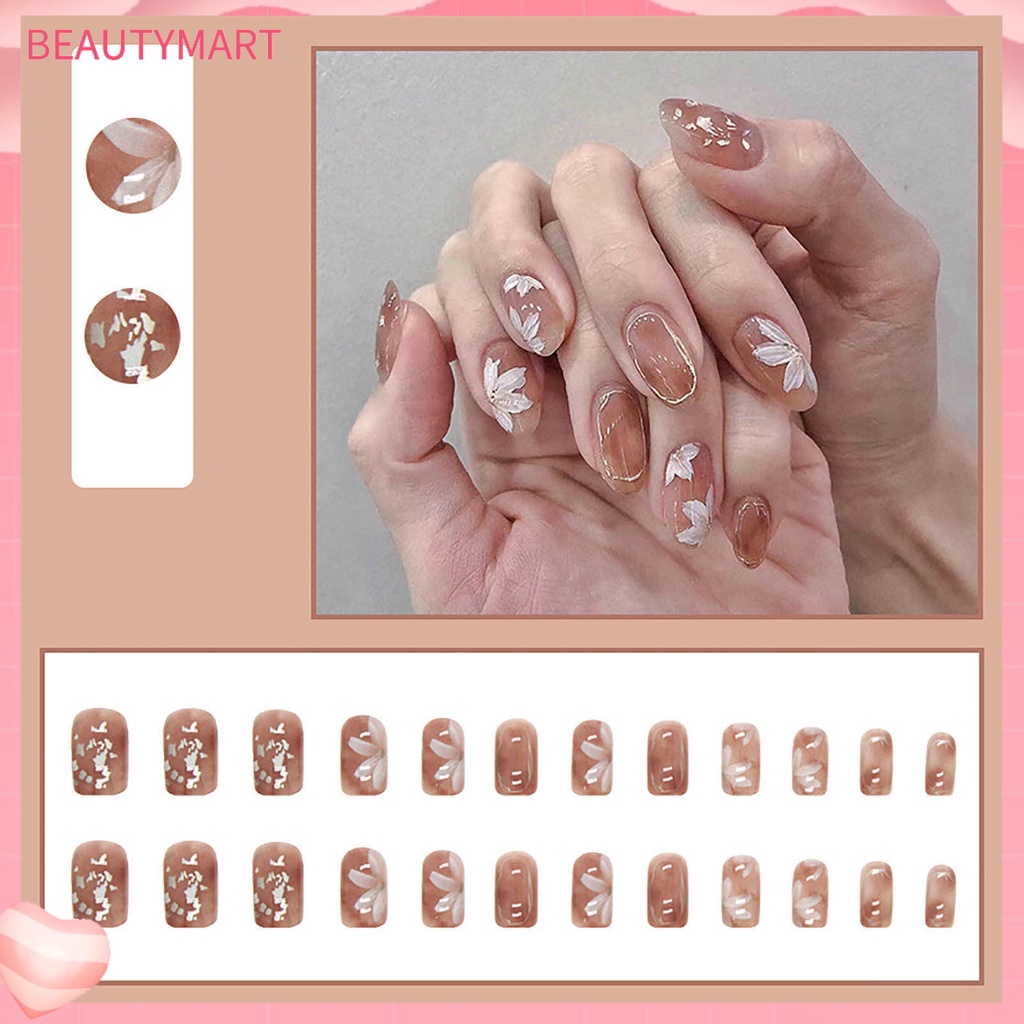 1 Bộ Móng Tay Giả Hình Vỏ Sò Màu Hổ Phách Dạng Nhấn DIY