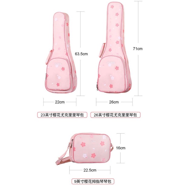 Túi Đựng Đàn Ukulele 26-Inch 23-Inch 9-Inch Dày Dặn Họa Tiết Hoa Anh Đào Xinh Xắn