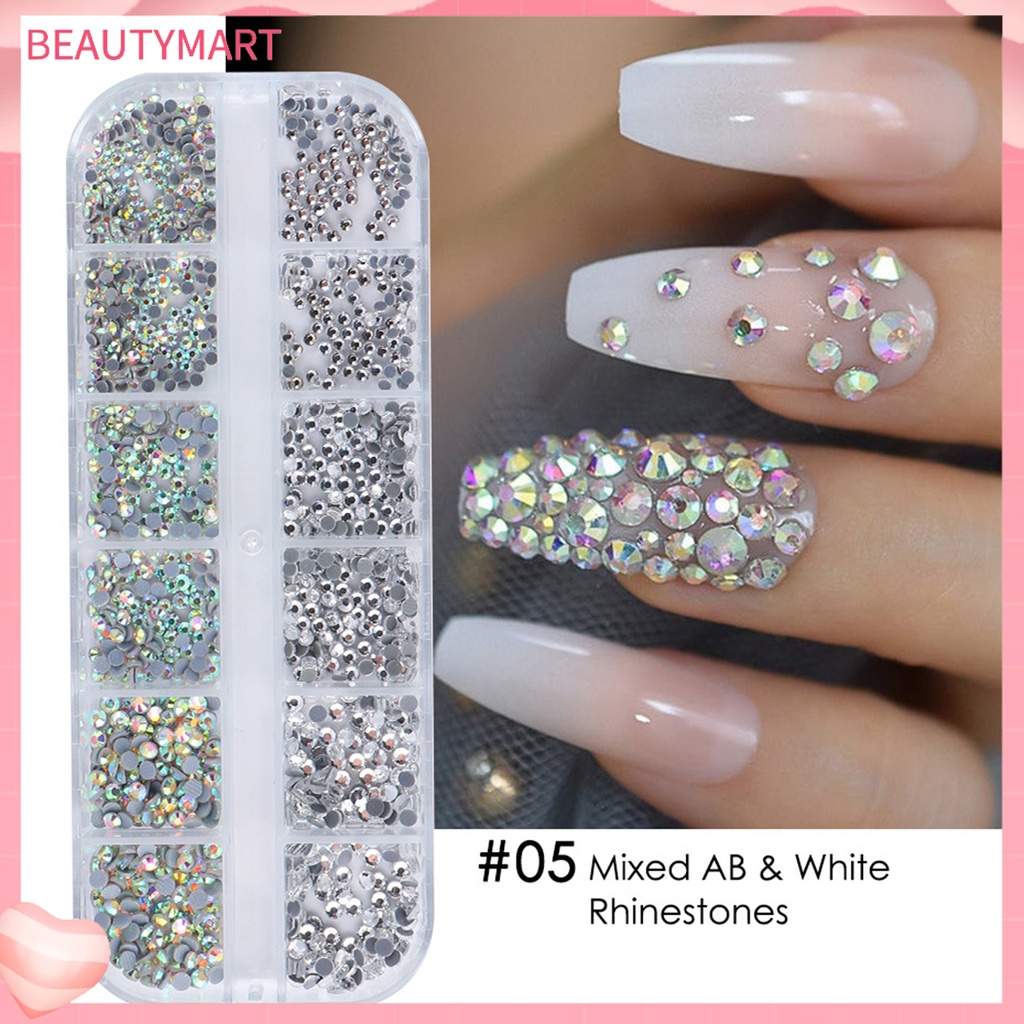 Hộp 12 Ngăn Đựng Đá Đính Móng Tay Kim Loại Hình Vỏ Sò Đa Năng Cho Nữ